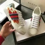 women gucci chaussures blanches chaussures de sport cowhide flame white